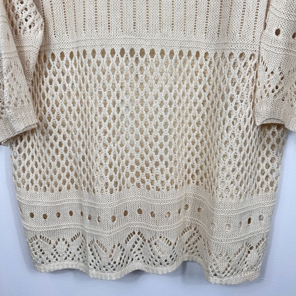 Knit lace cream crochet vneck summer sweater, L, long, Boho Hippie Beach Vibe - Picture 4 of 6